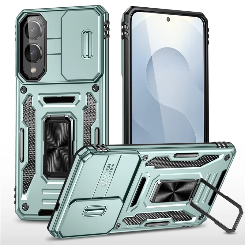 Funda para Samsung Galaxy S25 Edge con soporte, tapa deslizante y lente, PC + TPU a prueba de golpes - Verde