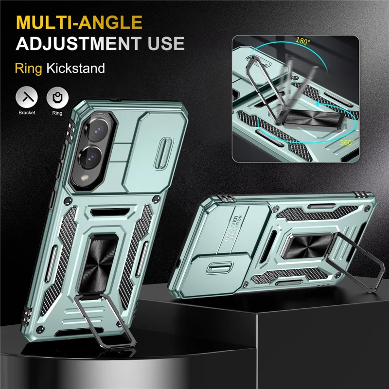 Funda para Samsung Galaxy S25 Edge con soporte, tapa deslizante y lente, PC + TPU a prueba de golpes - Verde