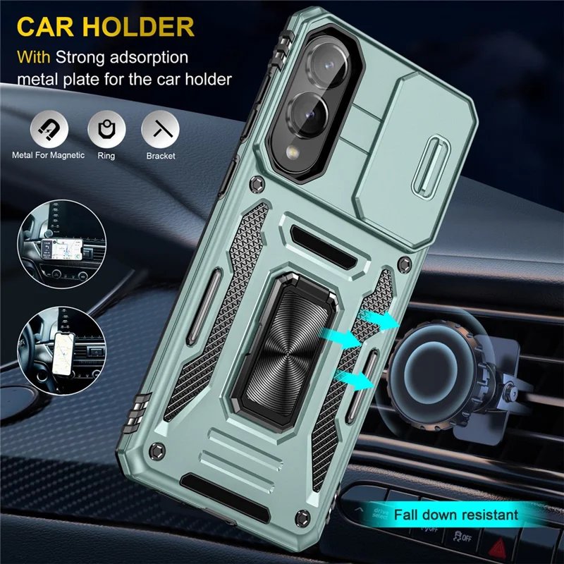 Funda para Samsung Galaxy S25 Edge con soporte, tapa deslizante y lente, PC + TPU a prueba de golpes - Verde