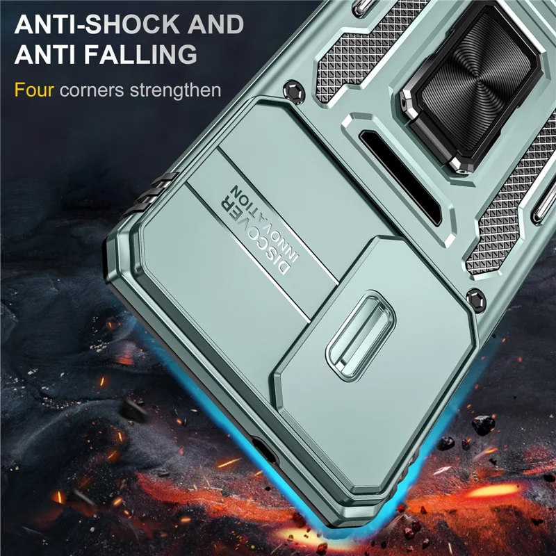 Funda para Samsung Galaxy S25 Edge con soporte, tapa deslizante y lente, PC + TPU a prueba de golpes - Verde
