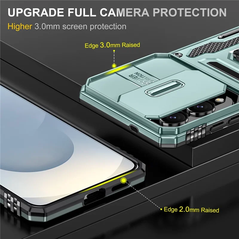 Funda para Samsung Galaxy S25 Edge con soporte, tapa deslizante y lente, PC + TPU a prueba de golpes - Verde