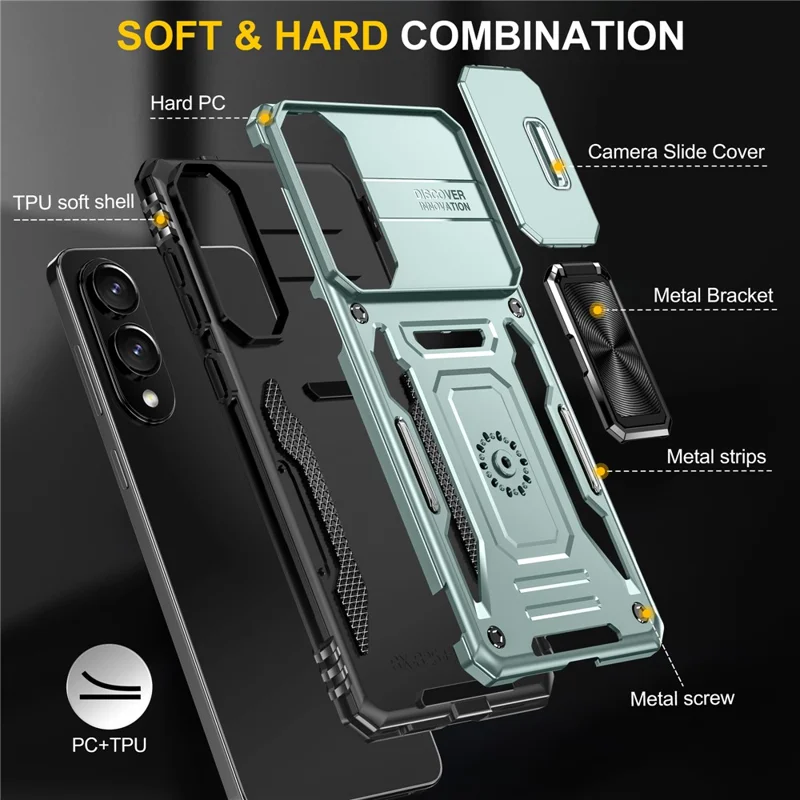 Funda para Samsung Galaxy S25 Edge con soporte, tapa deslizante y lente, PC + TPU a prueba de golpes - Verde