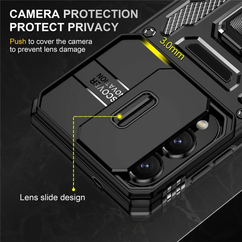 For Samsung Galaxy S25 Edge Case Kickstand Slide Lens Lid PC + TPU Drop-Proof Phone Cover - Black