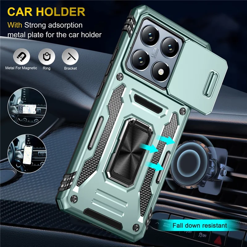 For Xiaomi 14T Case Kickstand Slide Lens Lid PC + TPU Drop - Green