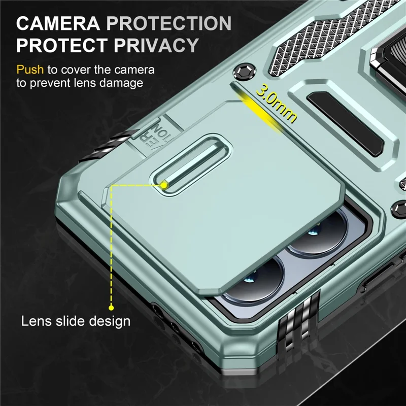 For Xiaomi 14T Case Kickstand Slide Lens Lid PC + TPU Drop - Green