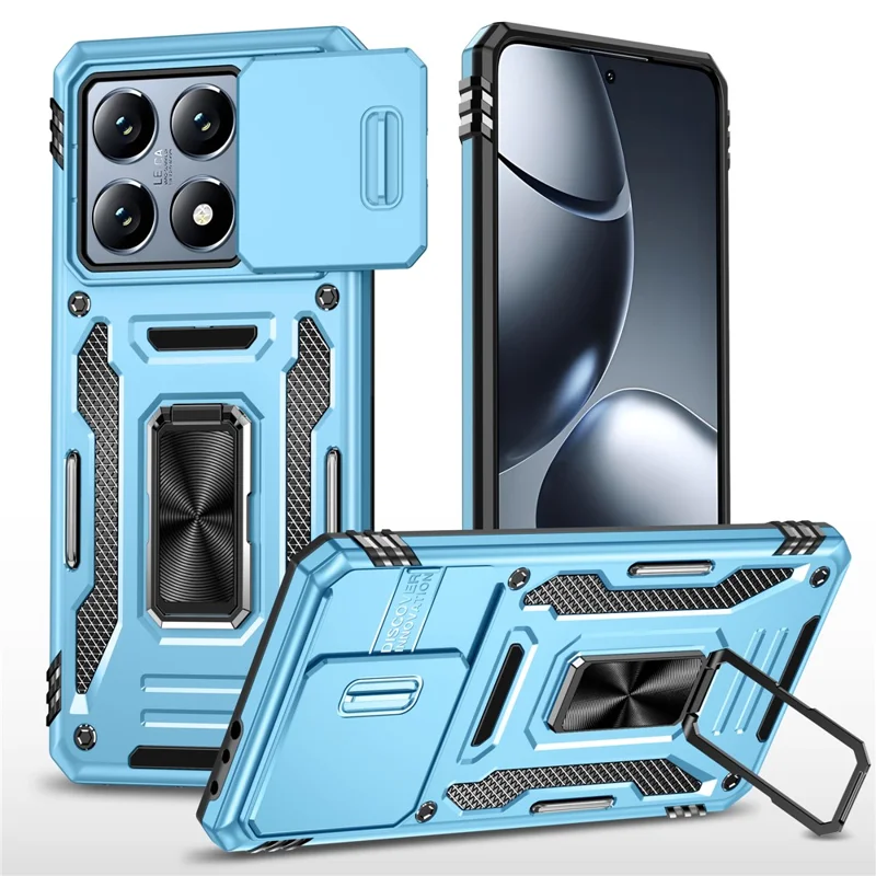 For Xiaomi 14T Case Kickstand Slide Lens Lid PC + TPU Drop-Proof Phone Cover - Baby Blue
