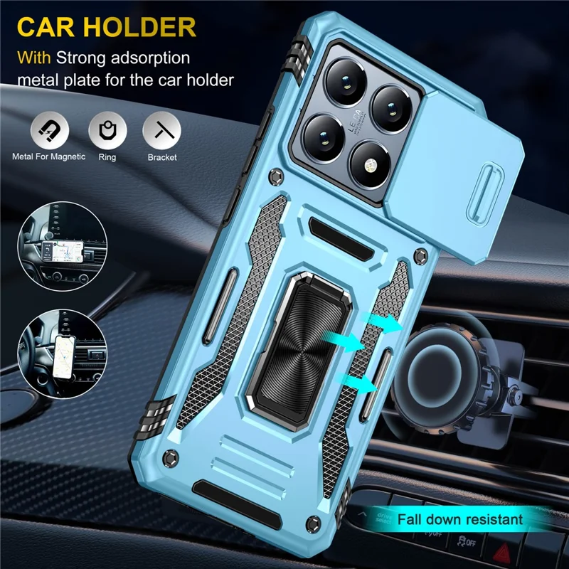 For Xiaomi 14T Case Kickstand Slide Lens Lid PC + TPU Drop-Proof Phone Cover - Baby Blue