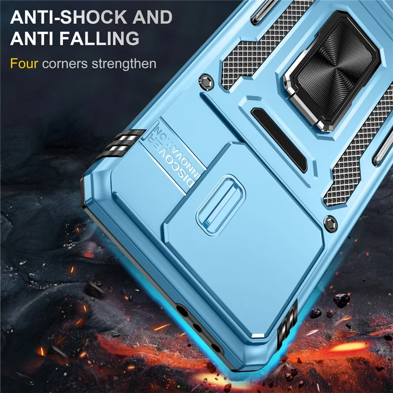 For Xiaomi 14T Case Kickstand Slide Lens Lid PC + TPU Drop-Proof Phone Cover - Baby Blue
