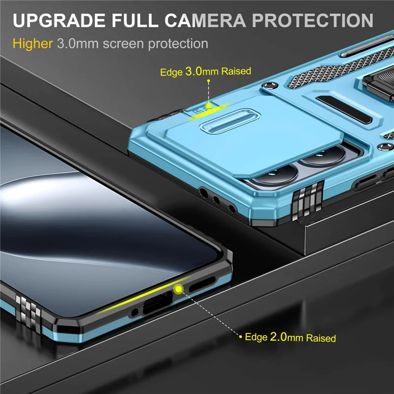 For Xiaomi 14T Case Kickstand Slide Lens Lid PC + TPU Drop-Proof Phone Cover - Baby Blue