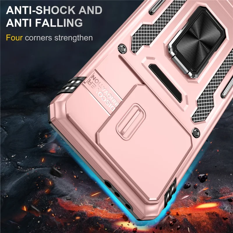 For Xiaomi 14T Case Kickstand Slide Lens Lid PC + TPU Drop - Rose Gold