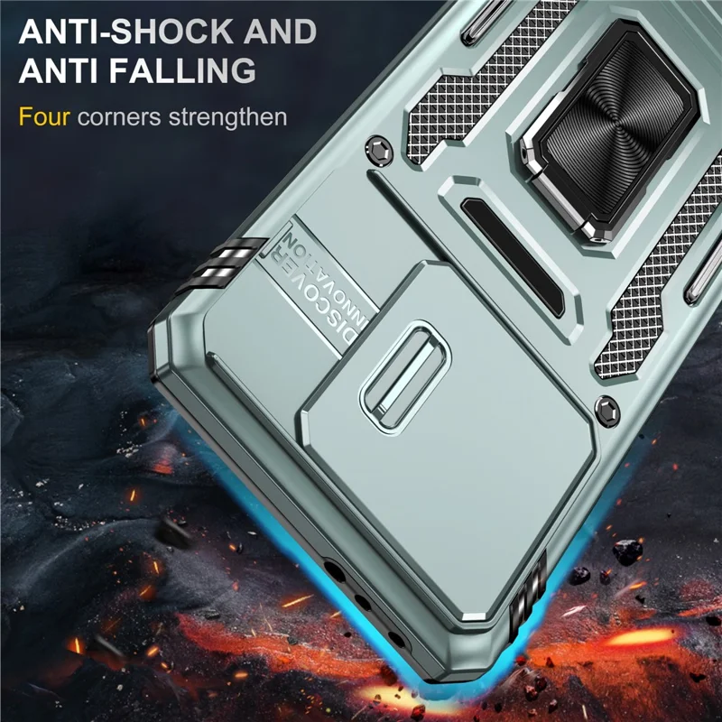 Funda para Xiaomi 14T Pro con Soporte, Tapa Deslizante para Lente, PC + TPU Antideslizante - Verde