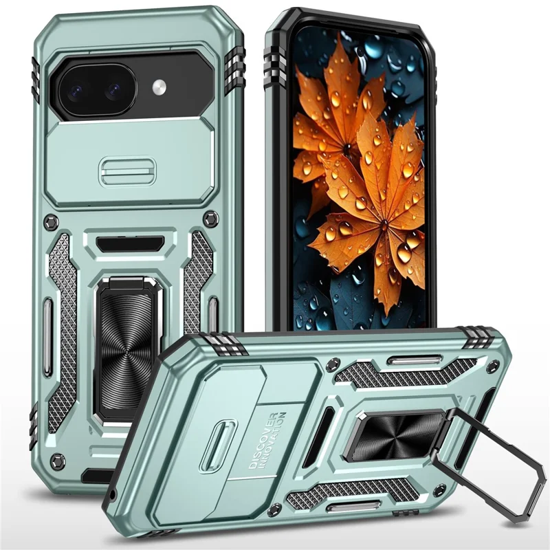 For Google Pixel 9a Case Kickstand Slide Lens Lid PC + TPU Drop - Green