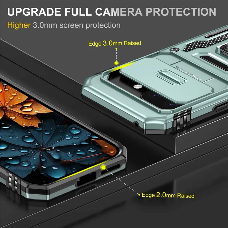 For Google Pixel 9a Case Kickstand Slide Lens Lid PC + TPU Drop - Green