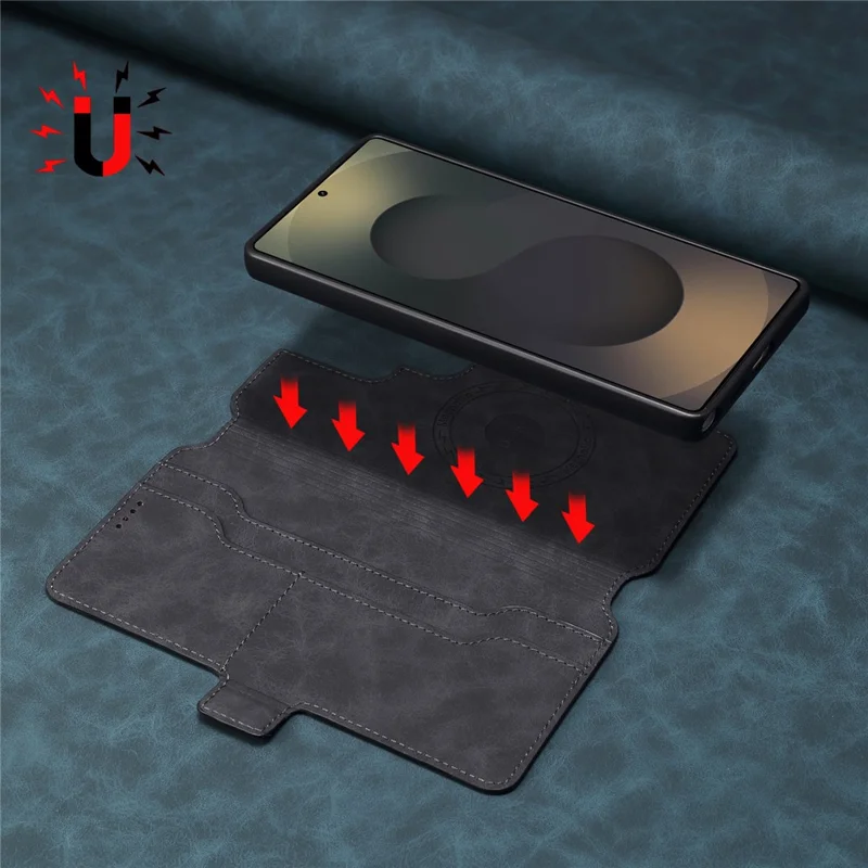 DENIOR B06 For Samsung Galaxy S24 Ultra Case Magnetic Detachable Wallet Stand Leather + TPU Phone Cover - Black