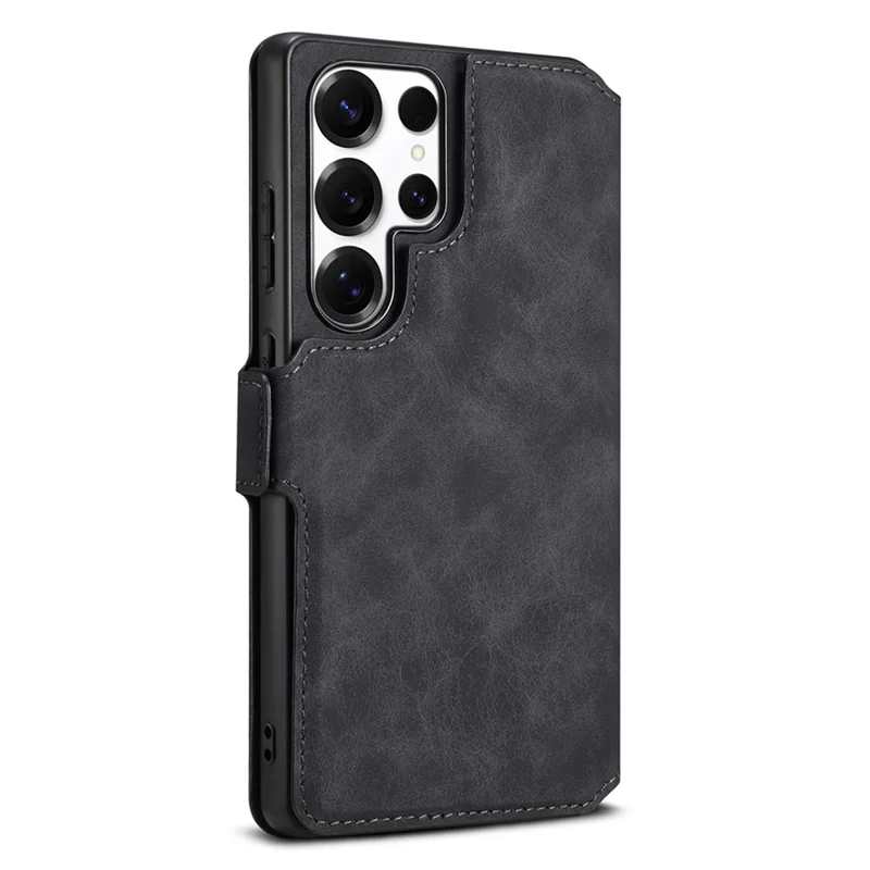 DENIOR B06 Magnetische Brieftasche Handyhülle für Samsung Galaxy S25 Ultra - Abnehmbar, Ständer, Leder + TPU, Schwarz
