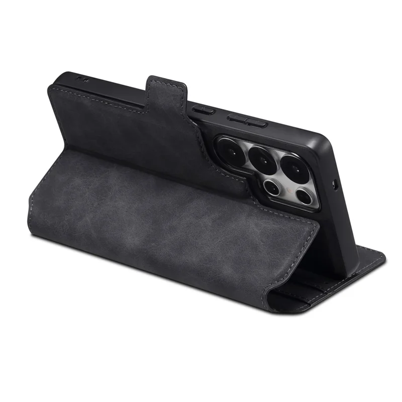 DENIOR B06 Magnetische Brieftasche Handyhülle für Samsung Galaxy S25 Ultra - Abnehmbar, Ständer, Leder + TPU, Schwarz