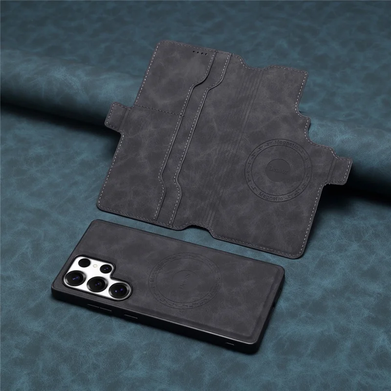 DENIOR B06 Magnetische Brieftasche Handyhülle für Samsung Galaxy S25 Ultra - Abnehmbar, Ständer, Leder + TPU, Schwarz