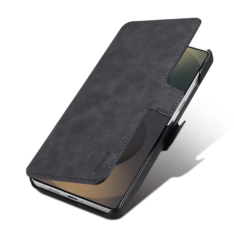 DENIOR B07 For Samsung Galaxy S24 Ultra Case Leather + PC Magnetic Detachable Wallet Phone Cover - Black