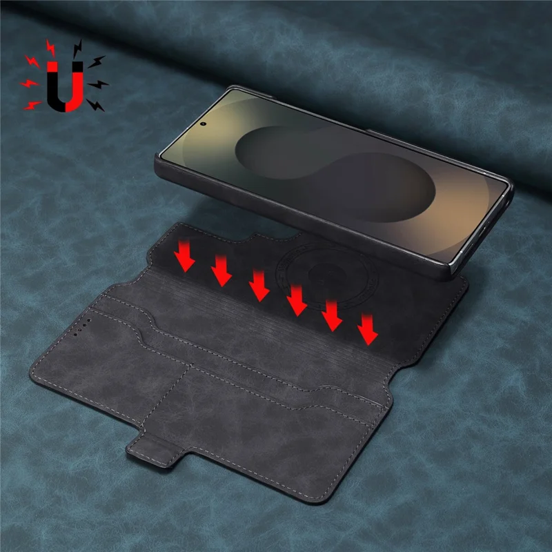 DENIOR B07 For Samsung Galaxy S24 Ultra Case Leather + PC Magnetic Detachable Wallet Phone Cover - Black