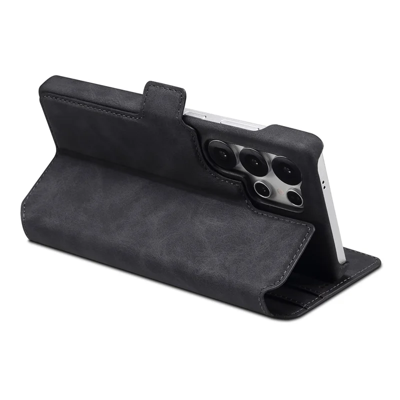 DENIOR B07 For Samsung Galaxy S25 Ultra Case Leather + PC Magnetic Detachable Wallet Phone Cover - Black