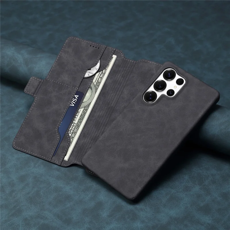 DENIOR B07 For Samsung Galaxy S25 Ultra Case Leather + PC Magnetic Detachable Wallet Phone Cover - Black