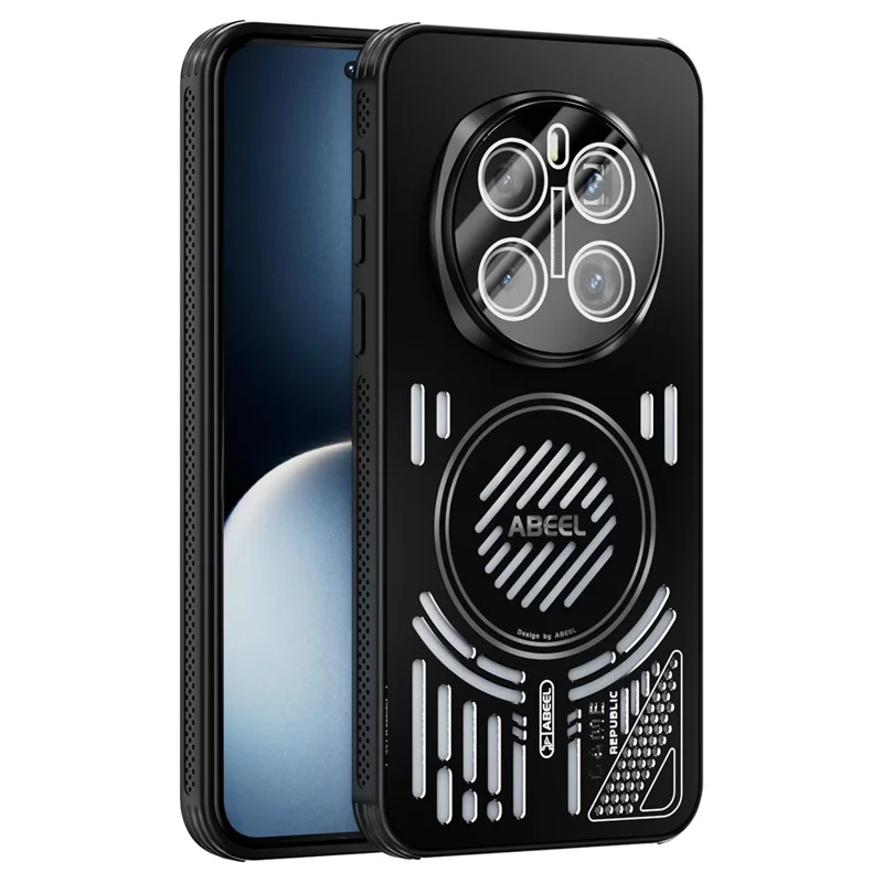 ABEEL Pour Honor Magic7 Pro 5G Étui Magnétique en Alliage d'Aluminium + PC + TPU Dissipation Thermique Creux Coque de Téléphone - Noir