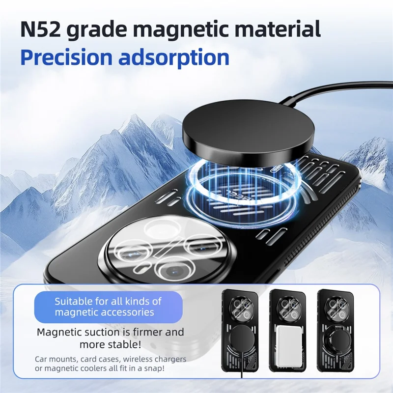 ABEEL Pour Honor Magic7 Pro 5G Étui Magnétique en Alliage d'Aluminium + PC + TPU Dissipation Thermique Creux Coque de Téléphone - Noir