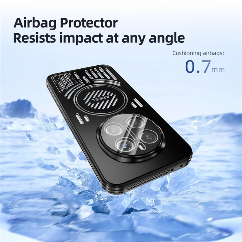 ABEEL Pour Honor Magic7 Pro 5G Étui Magnétique en Alliage d'Aluminium + PC + TPU Dissipation Thermique Creux Coque de Téléphone - Noir