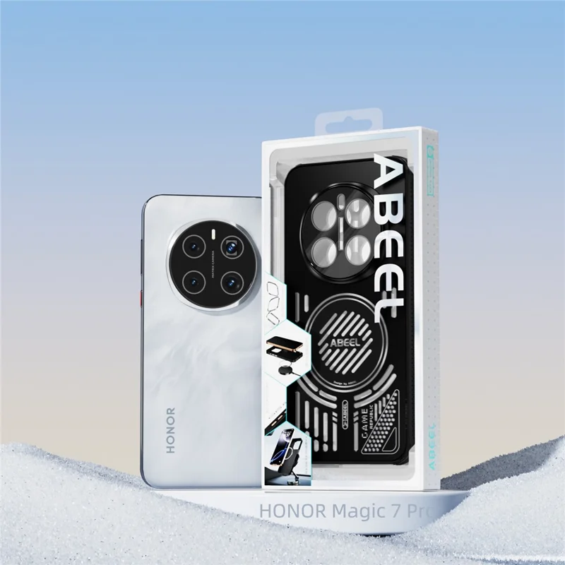 ABEEL Pour Honor Magic7 Pro 5G Étui Magnétique en Alliage d'Aluminium + PC + TPU Dissipation Thermique Creux Coque de Téléphone - Noir