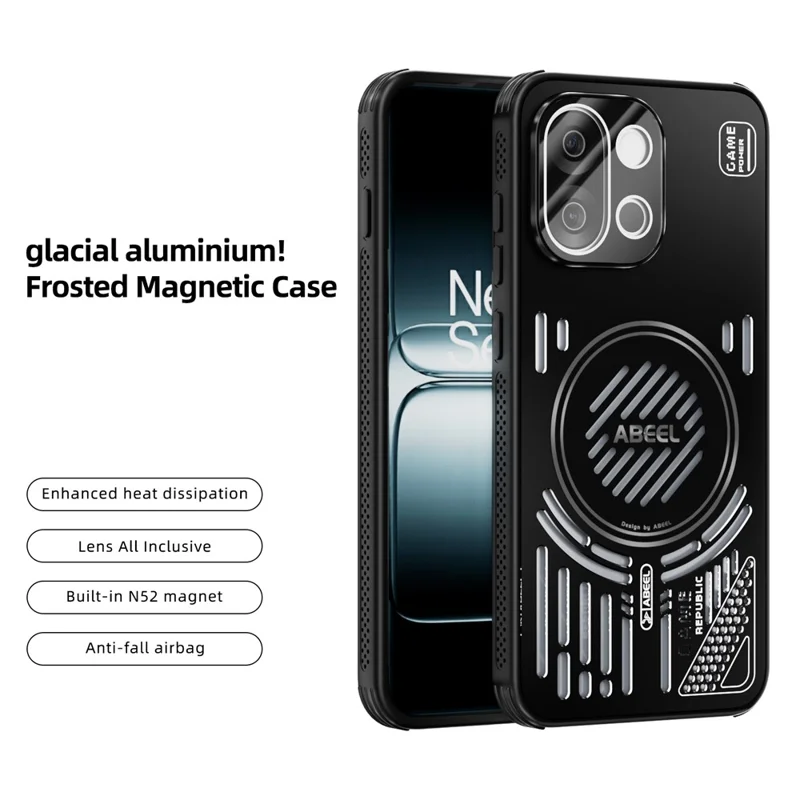 ABEEL per OnePlus 13T 5G Cover Magnetica in Lega di Alluminio + PC + TPU con Dissipazione del Calore - Nero