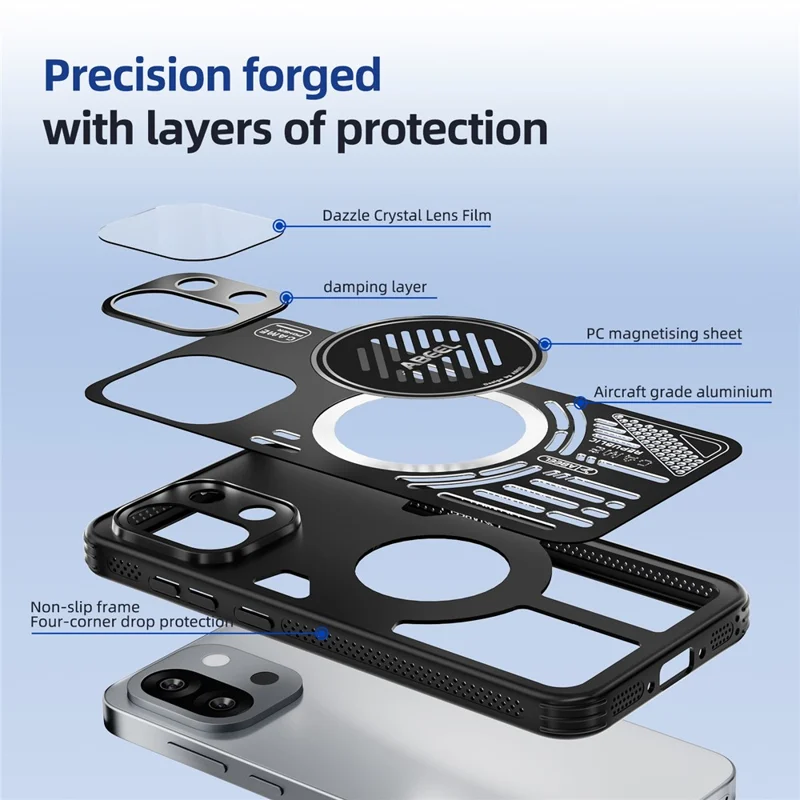 ABEEL per OnePlus 13T 5G Cover Magnetica in Lega di Alluminio + PC + TPU con Dissipazione del Calore - Nero