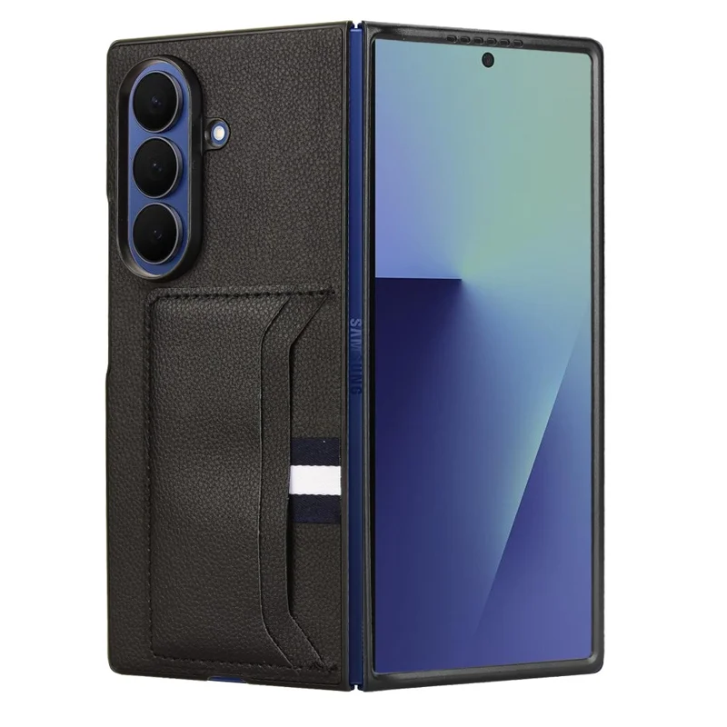 Für Samsung Galaxy Z Fold7 5G Hülle mit Kartenhalter, Lederstruktur, PC Handyhülle - Schwarz