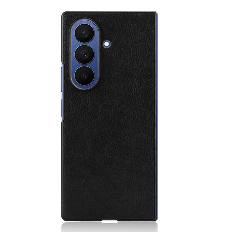 Для чехла Samsung Galaxy Z Fold7 5G Текстура личи PU кожа + PC Чехол для телефона - Черный
