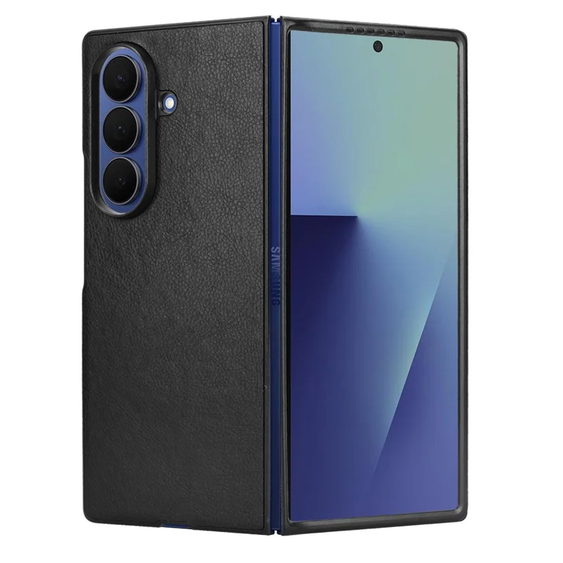 Для чехла Samsung Galaxy Z Fold7 5G Текстура личи PU кожа + PC Чехол для телефона - Черный