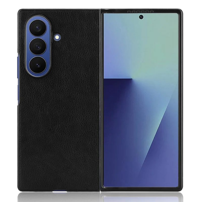 Для чехла Samsung Galaxy Z Fold7 5G Текстура личи PU кожа + PC Чехол для телефона - Черный