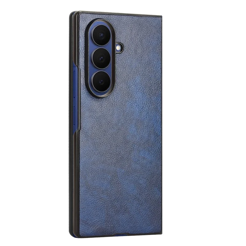 For Samsung Galaxy Z Fold7 5G Case Litchi Texture PU Leather + PC Phone Cover - Blue