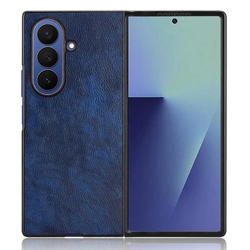 For Samsung Galaxy Z Fold7 5G Case Litchi Texture PU Leather + PC Phone Cover - Blue