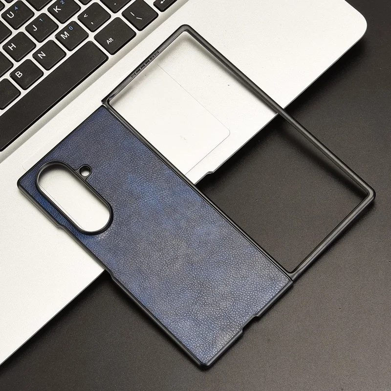 For Samsung Galaxy Z Fold7 5G Case Litchi Texture PU Leather + PC Phone Cover - Blue