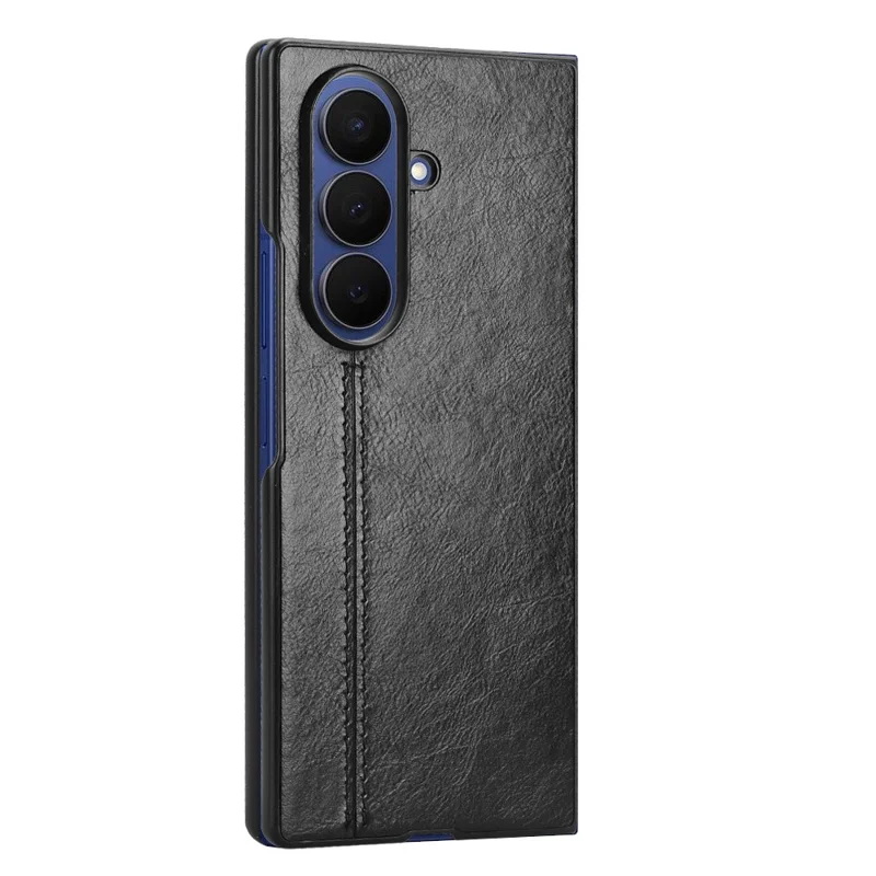 For Samsung Galaxy Z Fold7 5G Case Stitching Line PU Leather Coated PC Phone Cover - Black