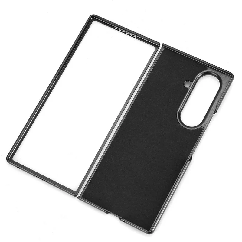 For Samsung Galaxy Z Fold7 5G Case Stitching Line PU Leather Coated PC Phone Cover - Black