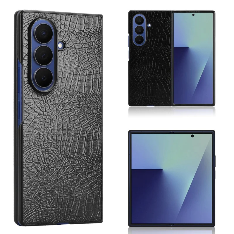 Чехол для Samsung Galaxy Z Fold7 5G с текстурой крокодиловой кожи, жесткий пластиковый чехол - Черный