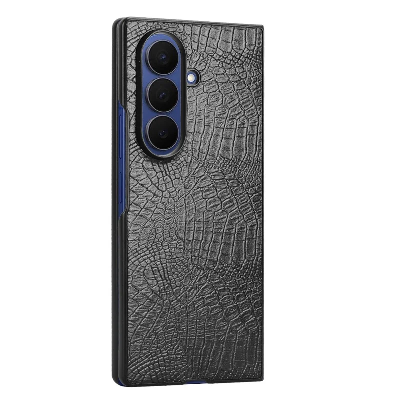 Чехол для Samsung Galaxy Z Fold7 5G с текстурой крокодиловой кожи, жесткий пластиковый чехол - Черный