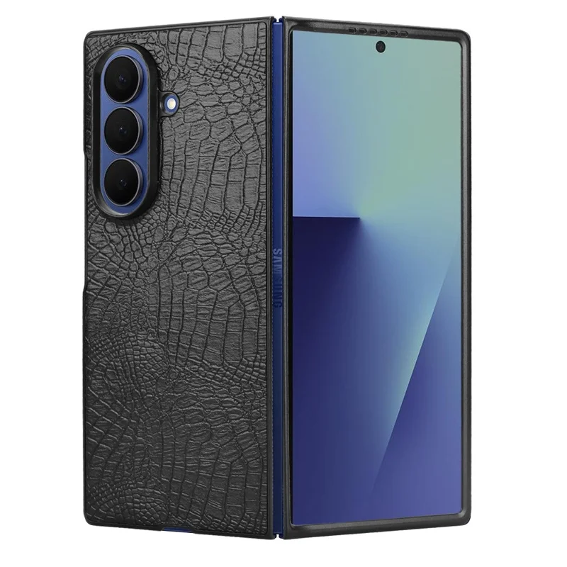 Чехол для Samsung Galaxy Z Fold7 5G с текстурой крокодиловой кожи, жесткий пластиковый чехол - Черный