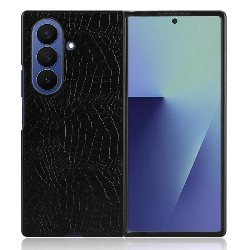 Чехол для Samsung Galaxy Z Fold7 5G с текстурой крокодиловой кожи, жесткий пластиковый чехол - Черный