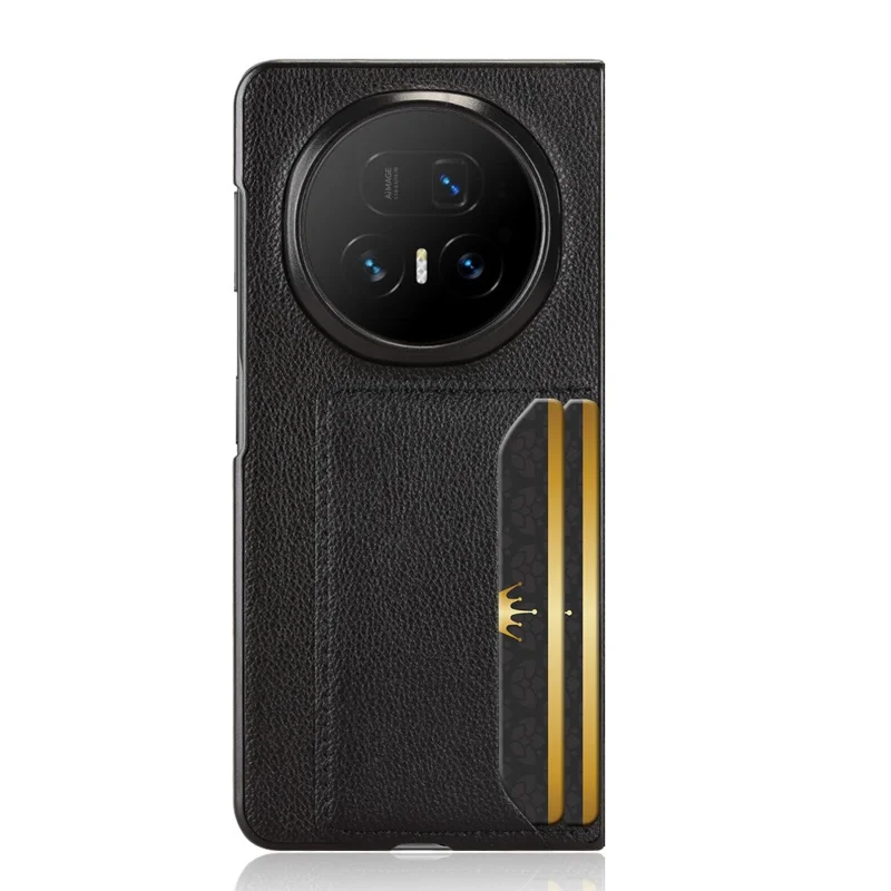 For Honor Magic V5 5G Case Card Holder Litchi Texture Leather + PC Phone Cover - Black