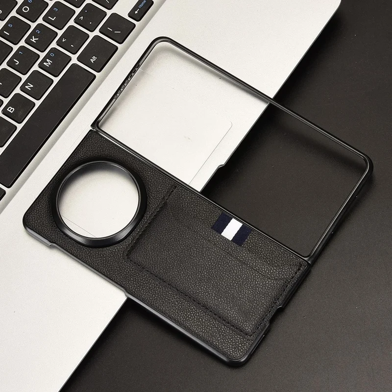 For Honor Magic V5 5G Case Card Holder Litchi Texture Leather + PC Phone Cover - Black