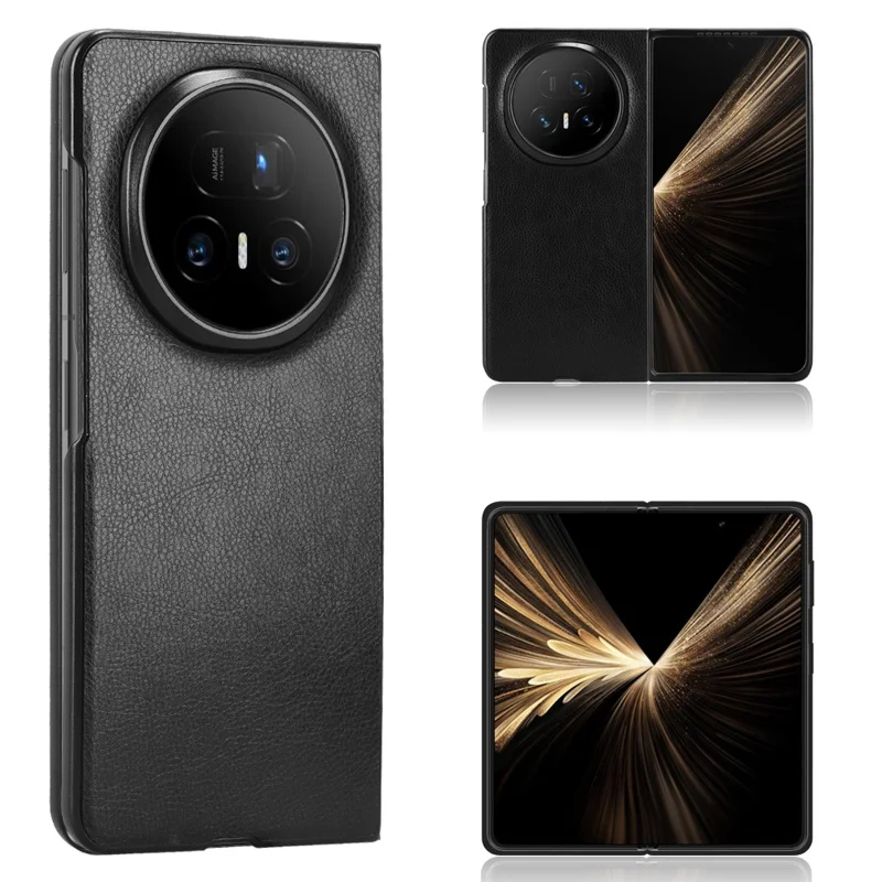 Für Honor Magic V5 5G Hülle Litchi-Textur PU-Leder + PC Handyhülle - Schwarz