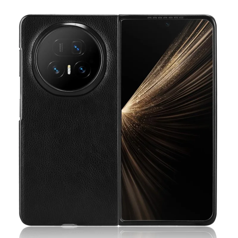 Für Honor Magic V5 5G Hülle Litchi-Textur PU-Leder + PC Handyhülle - Schwarz