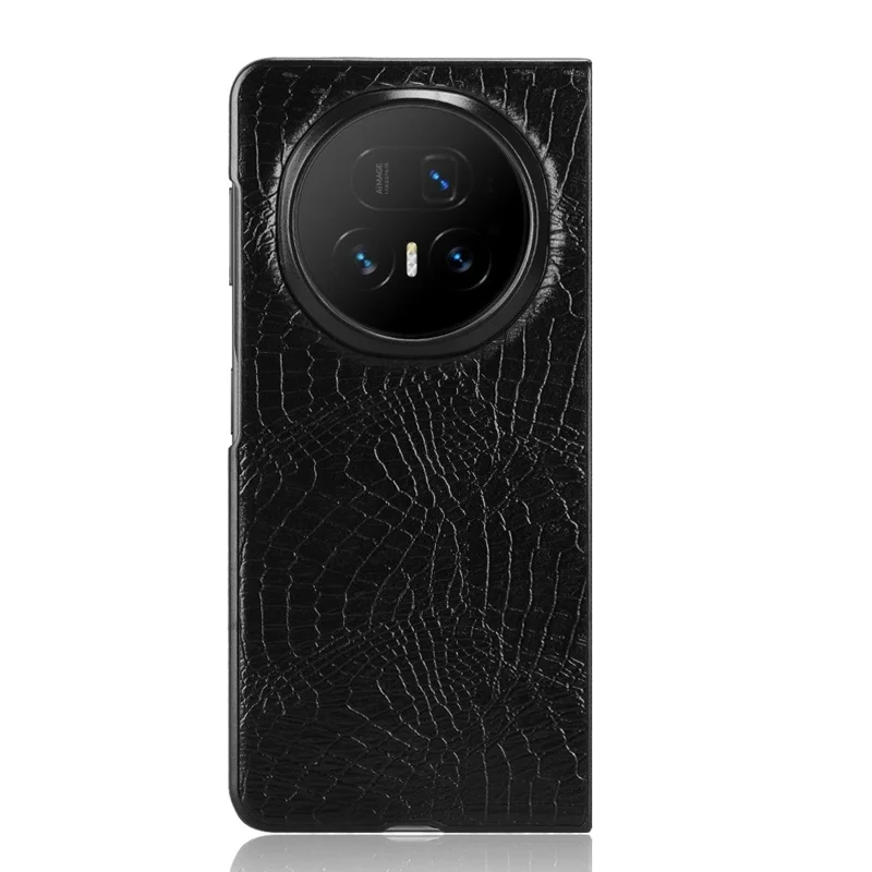 For Honor Magic V5 5G Case Crocodile Texture Leather Coated Hard PC Phone Cover - Black