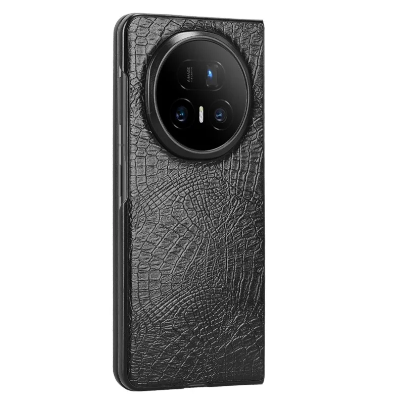 For Honor Magic V5 5G Case Crocodile Texture Leather Coated Hard PC Phone Cover - Black